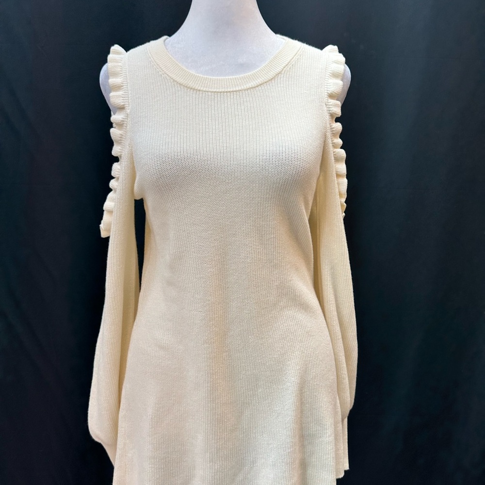 1. State Cream Ruffle Cold-Shoulder Crewneck Sweater XS